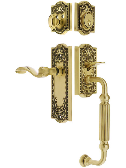 Parthenon Entry Lock Set in Antique Brass Finish with Right-Handed Portofino Lever and